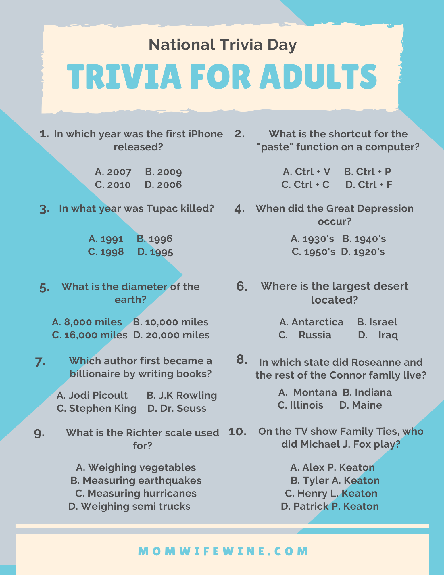 Fun Trivia For Kids And Adults - Free Printables - Mom Wife Wine