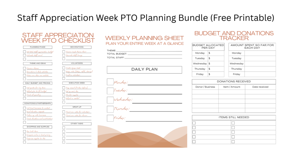 Staff Appreciation Week PTO Planning Bundle (Free Printable)